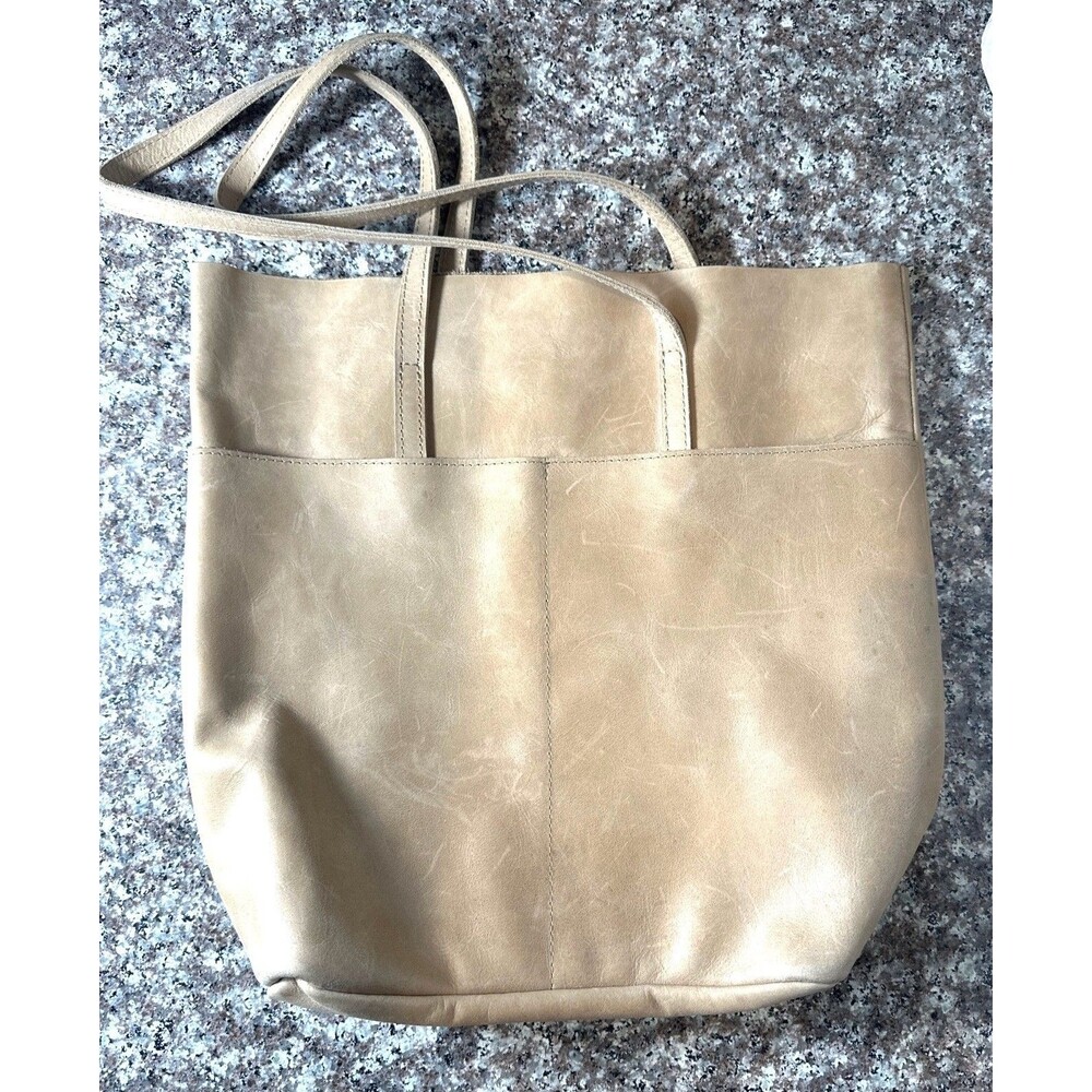 Able Handmade Leather Tote Bag With Pocket Tan Color - Picture 6 of 7